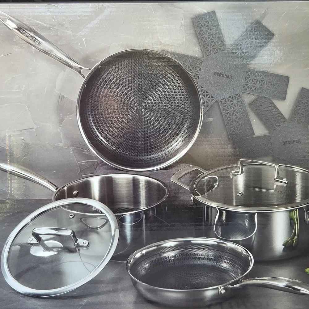 Bergner 3Ply Stainless Steel Ceramic Cookware Set 4 Pot/Pans 2 Lids 2 Protectors